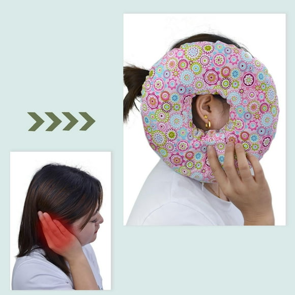Ear Protection Pillow, DELESYS Piercing Pillow Ear Pillows Floral Print Donut with Hole for Ear Pain, Piercing, Pain Relief Sleeping, Pressure Sore, Side Sleepers, Headphones, 9.05Inch