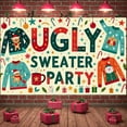 thumbnail image 5 of Festive Sweater Ugly Holiday Party Banner Decorative Design Reindeer Snowman Christmas Gift Background for Christmas Party Festive Gathering Indoor Decor, 5 of 9