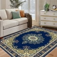 thumbnail image 6 of Large Vintage Boho Rug 47x71in – Non-Slip Machine Washable Area Rug, Oil-Resistant Bohemian Floor Mat for Kitchen/Living Room, Thick Non-Skid Home Decor Rug for Pets & High Traffic (Blue), 6 of 9