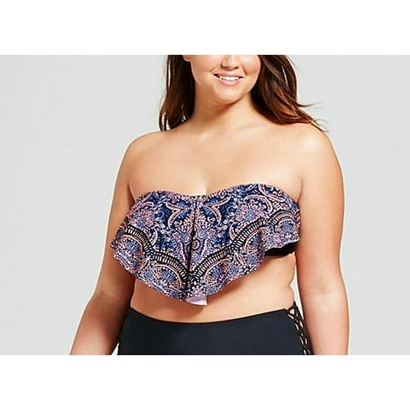 Xhilaration Purple Paisley Flounce Bandeau Bikini Top Swimwear Plus Size 22W