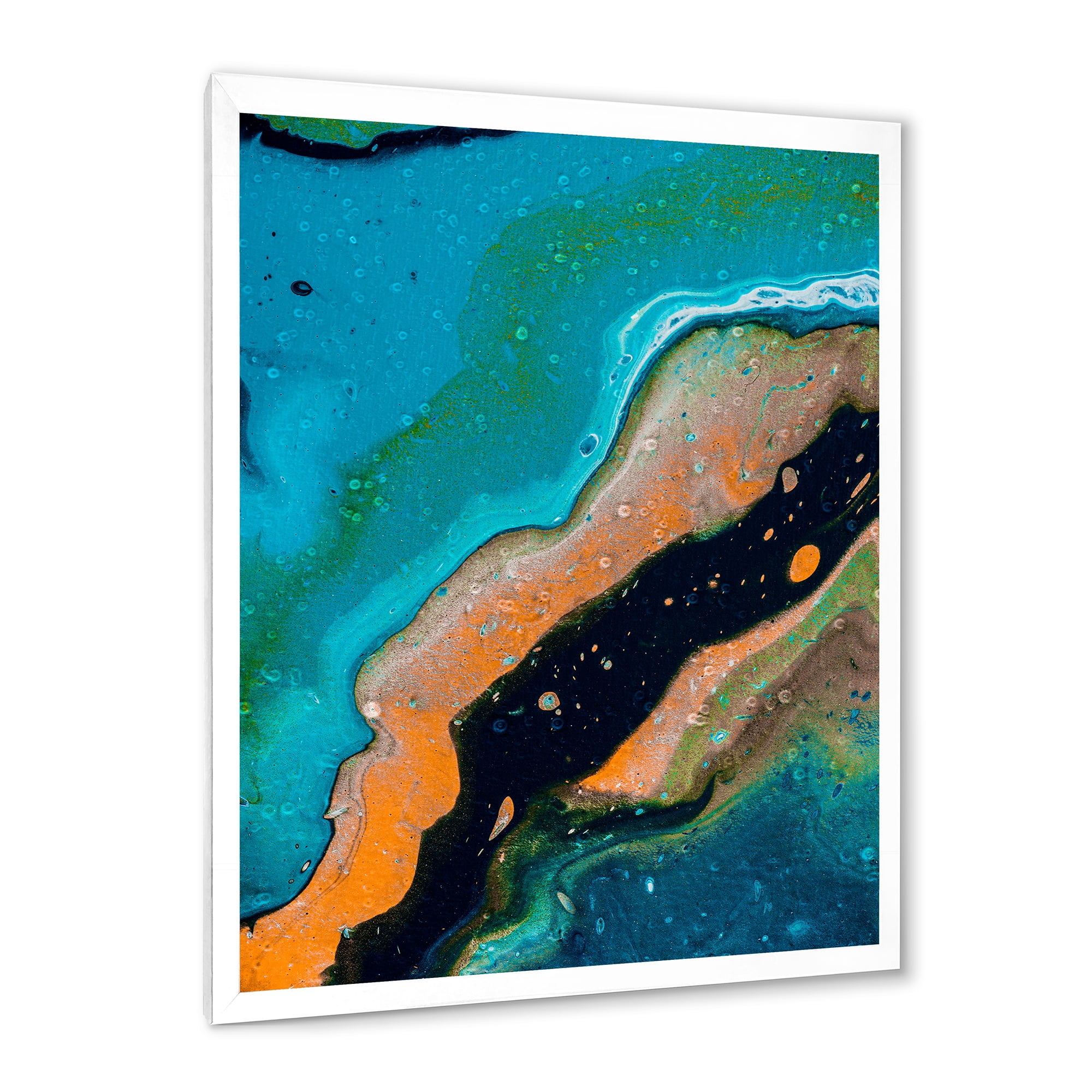 Designart 'Abstract Marble Composition In Orange and Blue II' Modern Framed Art Print
