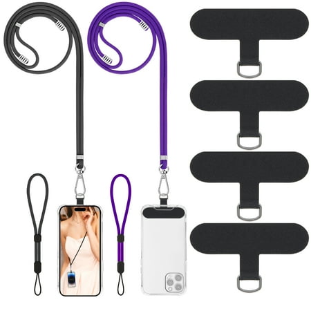 Cell Phone Lanyard, Universal 2× Phone Crossbody Lanyard for Women, 2× Wrist Phone Strap and 4× Upgraded Connectors Compatible with Most Phones (Black Dark-Purple)