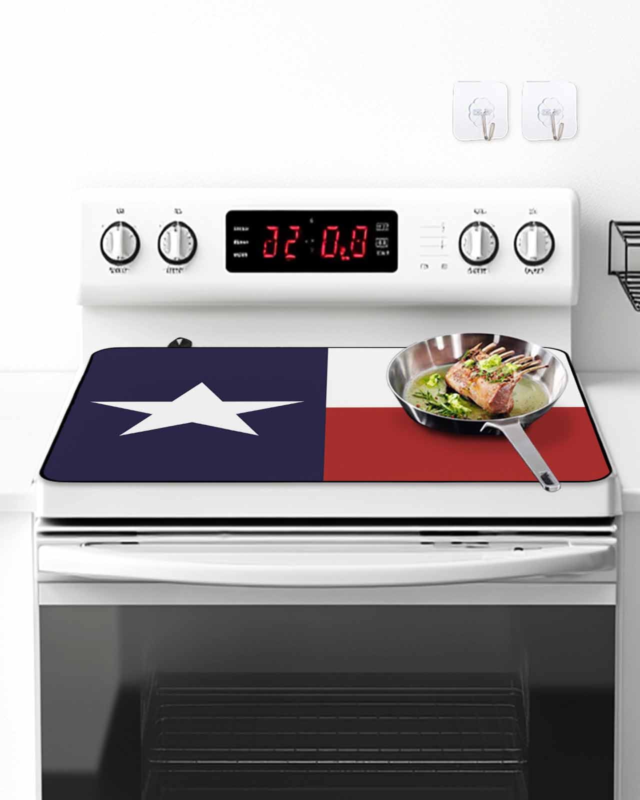 Stove Top Covers for Electric Stove,Blue Red White Texas Flag with Star Glass Stovetop Cover Protector,Minimalistic Geometric Stripe Cooktop Protector Oven Mat for Kitchen Countertop 24"x21"