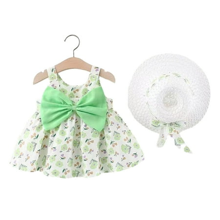 

QUDDERRrr Infant Baby Girls Tutu Summer Dress Big Bowknot Sleeveless Princess Dresses Casual Floral Backless Sundress Skirt with Straw Hat for 6 Months-3 Years