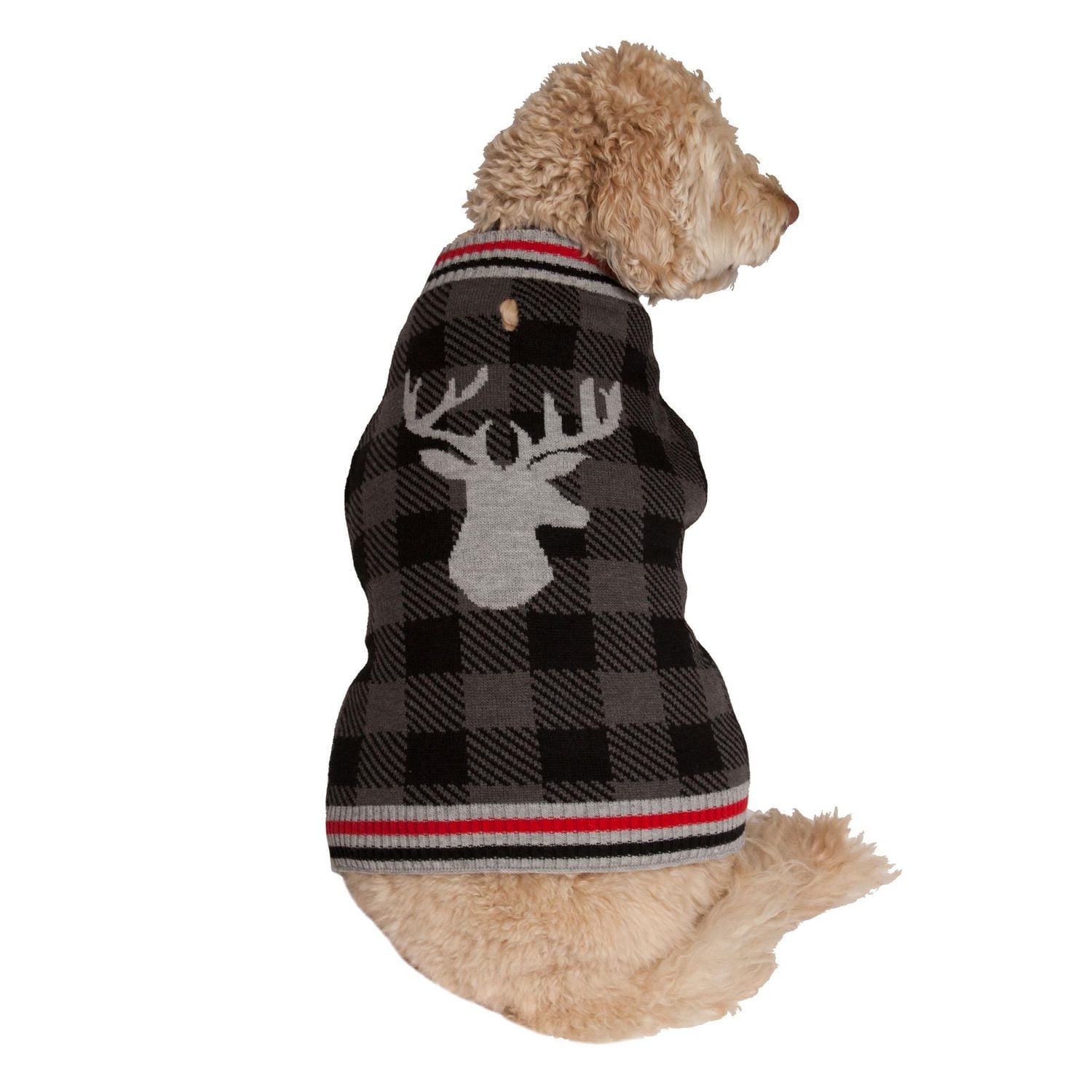 Holiday Time Grey Check Moose Dog Sweater
