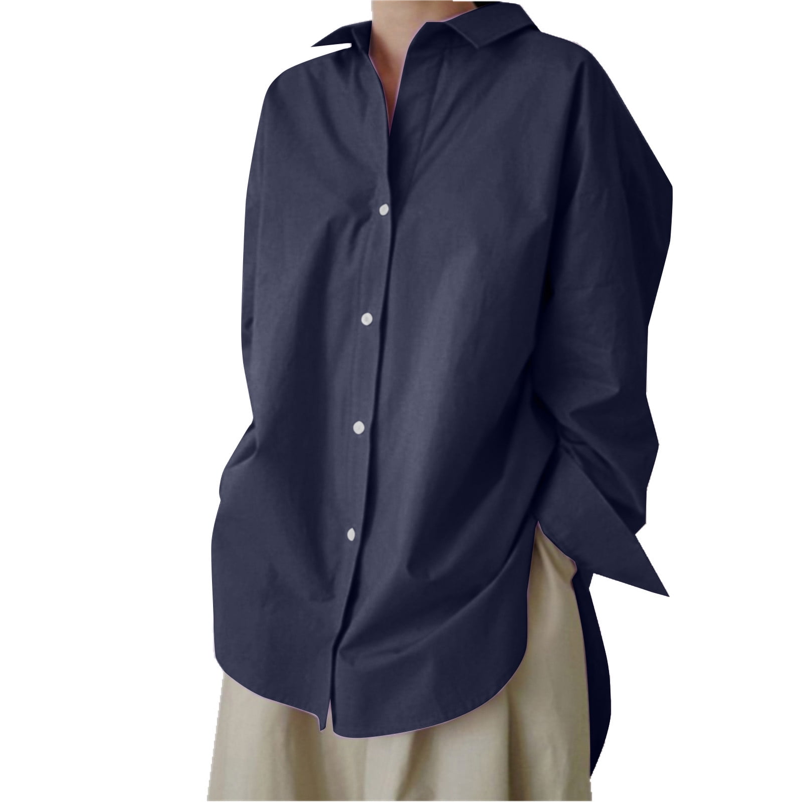 QWERTYU Womens Business Plus Size Long Sleeve Blouses Loose Fit Button