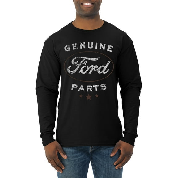 Vintage Distressed Genuine Ford Parts Cars and Trucks Mens Long Sleeve Shirt, Black, Small
