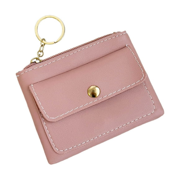 Women Coin Purses Snap Fastener Zip up Solid Color Simplicity Leather Wallet Pink