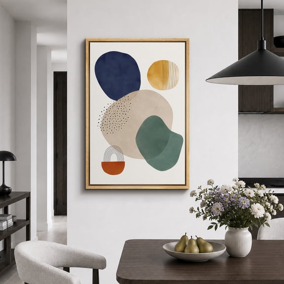 Framed Canvas Print Blue Gold Geometric Wall Art Modern Artwork Decoration for Living Room Bedroom - 16"x24" NATURAL Frame
