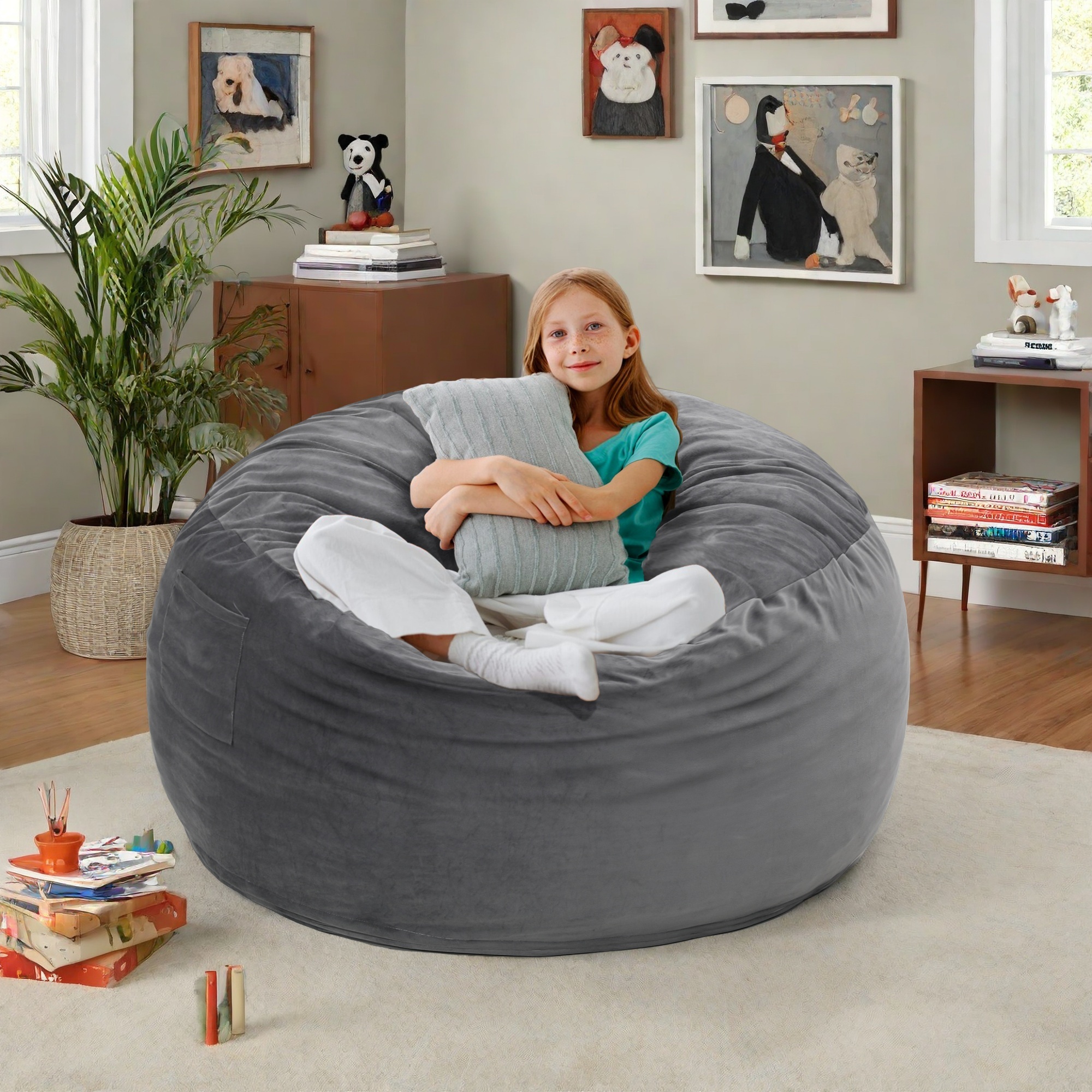 TUAREX 3.5FT Memory Foam Bean Bag Chair, with Removable Cover, Comfy Bean Bag Chairs for Adults, Kids, for Living Room, Bedroom, Light Gray
