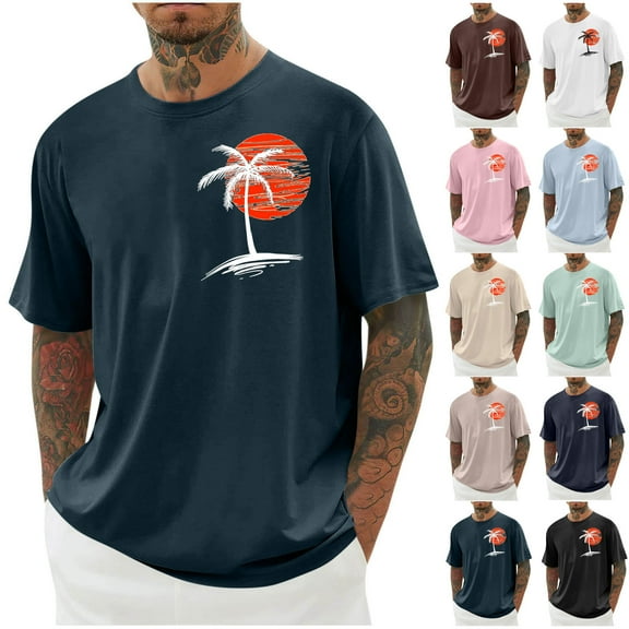 DDAPJ pyju Oversized T-shirts for Men Big and Tall Vintage Palm Tree Graphic Tees Loose Casual Athletic Tee Shirt Lightweight Summer Round Neck Tee Tops Black M