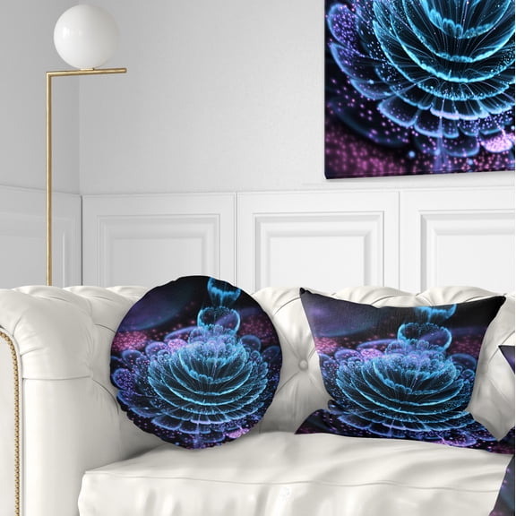 Designart Glossy Blue Purple Fractal Flower - Floral Throw Pillow - 12x20