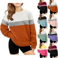 thumbnail image 5 of Ecqkame Girls Color Block Sweatshirts Lightweight Crew Neck Long Sleeve Pullover Tops Warm Casual Winter Sweatshirt 2-14 Years Blue 1 Year, 5 of 5