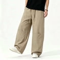 thumbnail image 4 of Atkumj Linen Pants Men with Pockets Fashion Elastic Waist Drawstring Pants Casual Solid Color Straight Leg Men Trousers Pants for Daily Wear 2XL, 4 of 6