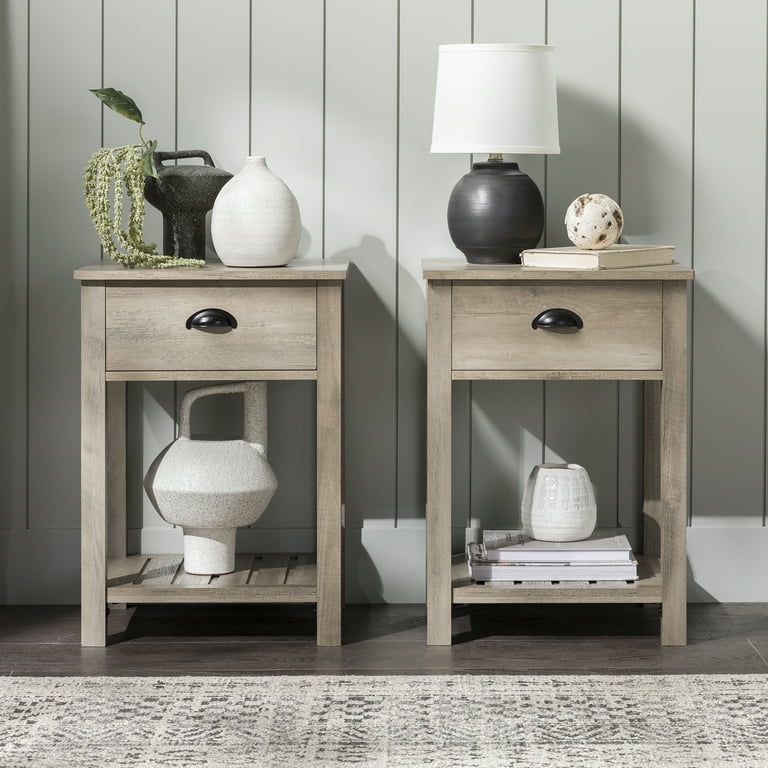 Walker Edison Modern Farmhouse 1 Drawer End Table, Set of 2, Grey
