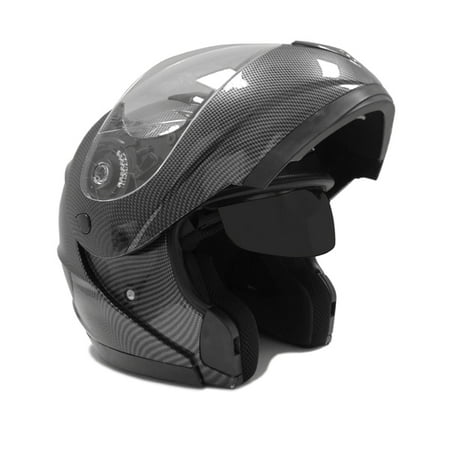 Motorcycle MODULAR Full Face Helmet Flip-Up Dual Visor DOT Street Legal - Carbon Fiber -