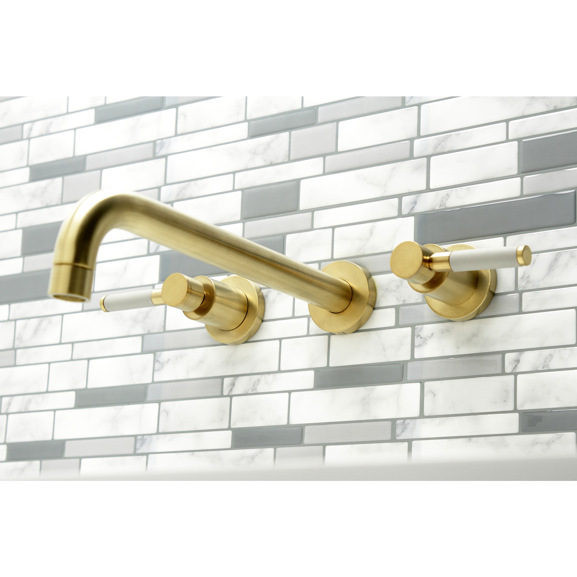 Kingston Brass KS8057DKL Kaiser Two-Handle 3-Hole Wall Mount Roman Tub Faucet in Brushed Brass