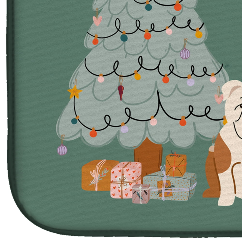 Fawn White English Bulldog Christmas Everyone Dish Drying Mat