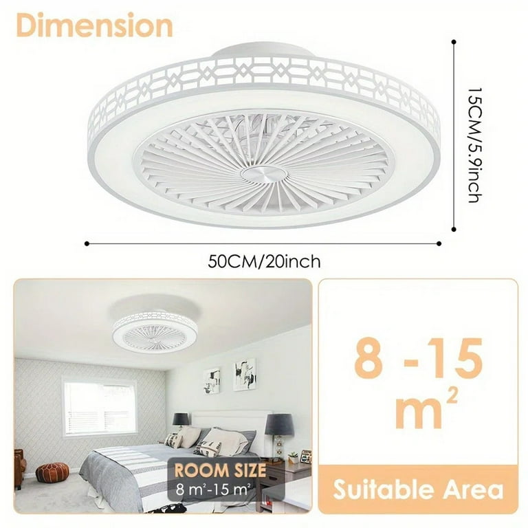 19" Bladeless Ceiling Fan With Light - RGB Color Changing, Remote & APP Control, 6 Speeds, Low Profile For Bedroom, Living Room (3000K-6000K)