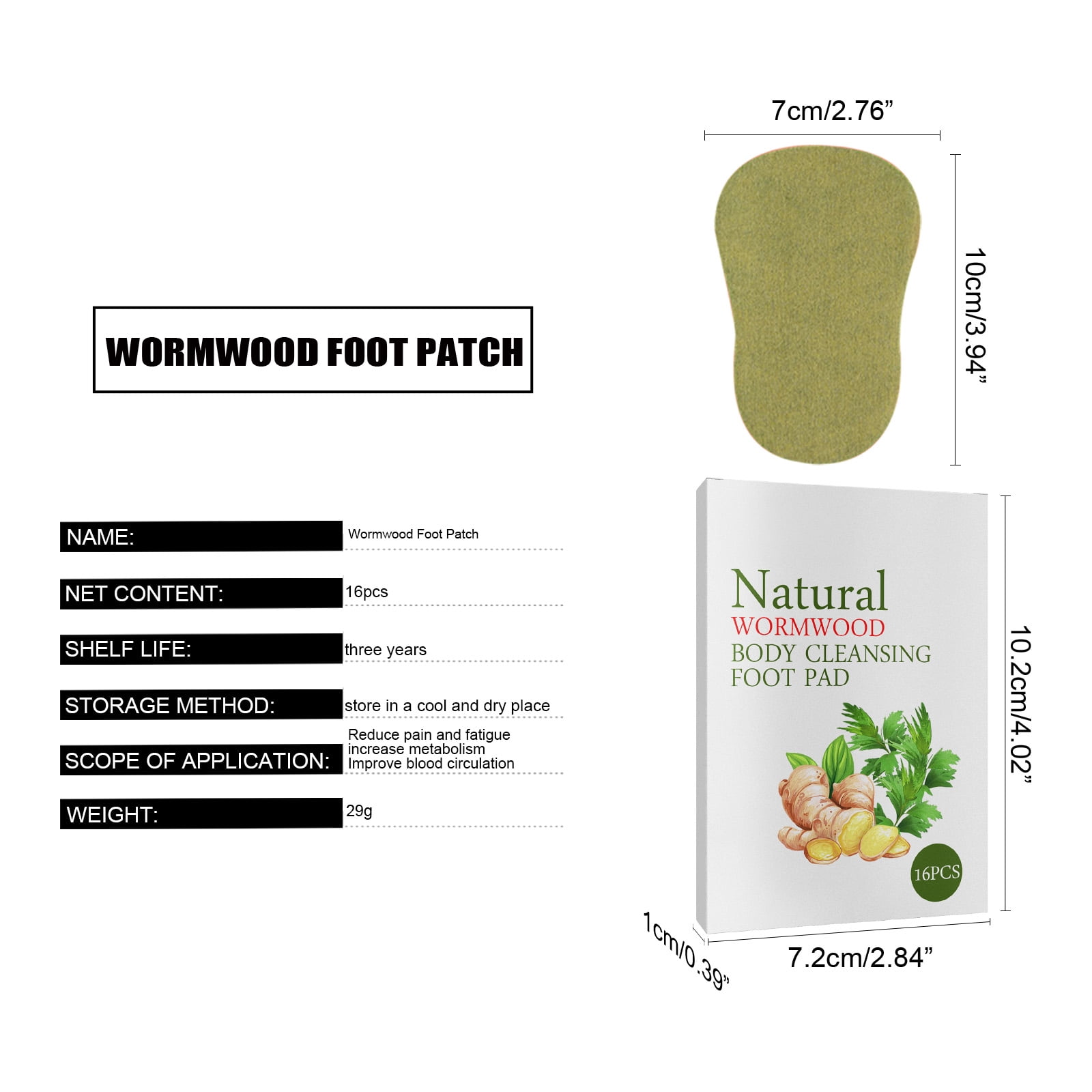 Alvantor Wormwood Foot Pads, Body Cleansing Patch for Sleep Aid, Stress Relief & Detox, 16 Count