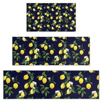 Yellow Lemon Fruits DarkBlue Pattern Kitchen Rugs Sets Of 3,Kitchen Runner Rugs Non Skid Washable,Decorative Kitchen Floor Mats for Kitchen,Sink,Laundry,17"x30"  17"x47"   17"x59"