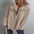 thumbnail image 4 of Womens Corduroy Shacket Jacket Long Sleeve Button Down Color Block Hooded Coat with Pockets, 4 of 7