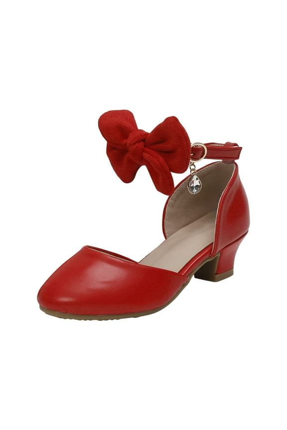 Girls Dress Shoes Flower Girls Princess Shoes Little Girl Hollow Bow Sandals Children Dance Performance Dress High Heels Red,US 4.5