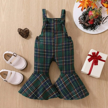 

NIUREDLTD Toddler Girls Sleeveless Plaid Prints Romper Bell Bottoms Jumpsuit Clothes