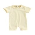 thumbnail image 2 of Newborn Baby Cotton Knitted Ribbed Jumpsuit Short Sleeve  Neck Solid Romper Casual, 2 of 6