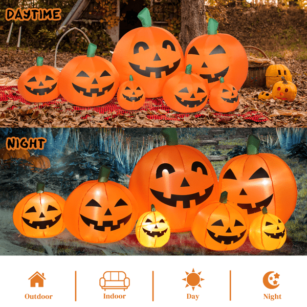 Alvantor 7.4 ft Wide Pumpkin Family Halloween Inflatable with 7 Built-In LED Lights, Orange