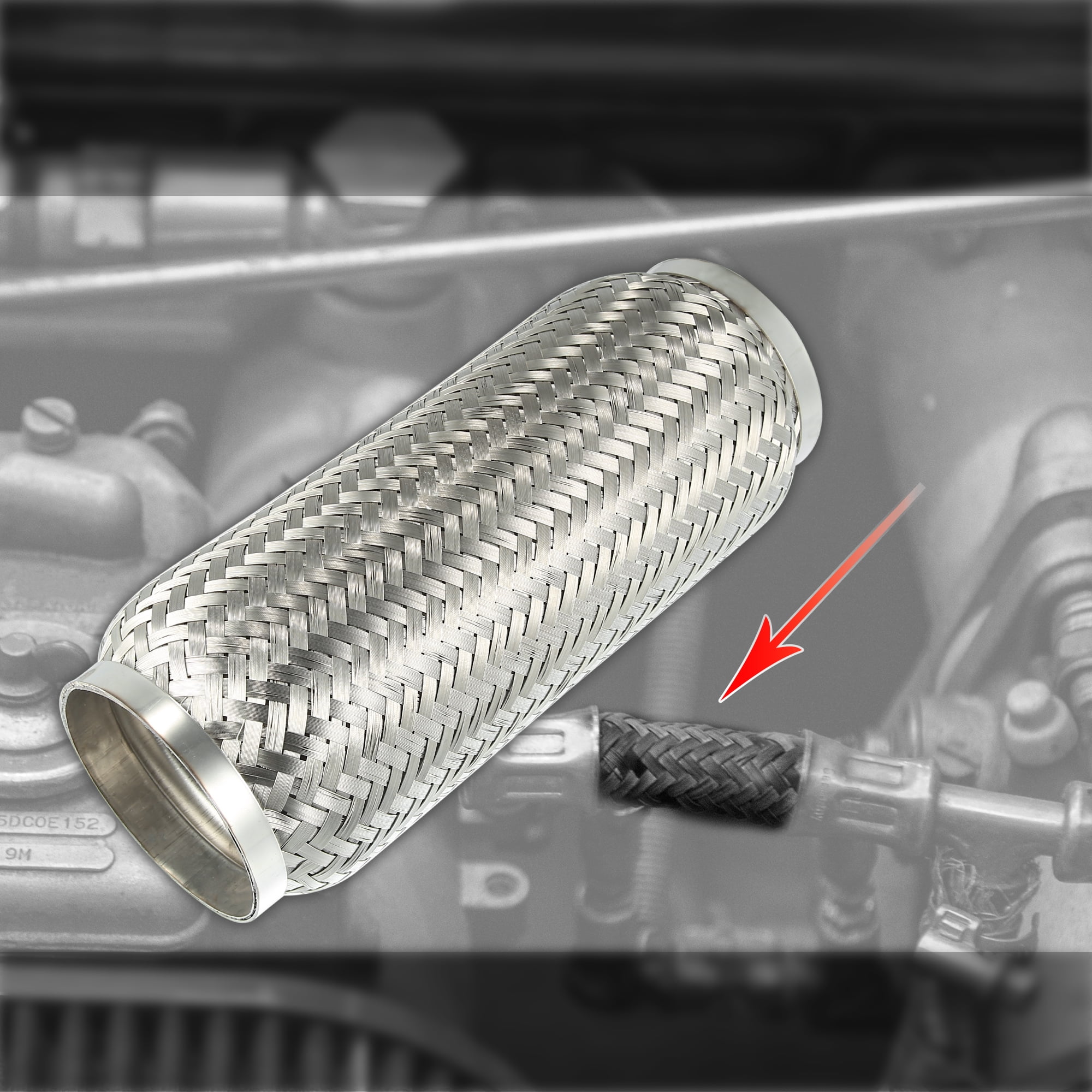 3.5"x10"x11.81" Vehicle Exhaust Flexible Pipe Tubing Universal Exhaust Joint Stainless Steel Silver Tone