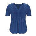 thumbnail image 4 of Camisas de Manga Corta para las Mujeres Casual Color Sólido Plisado V-Cuello Blusas, Moda Verano Top para Diario Y Fiesta, 4 of 7