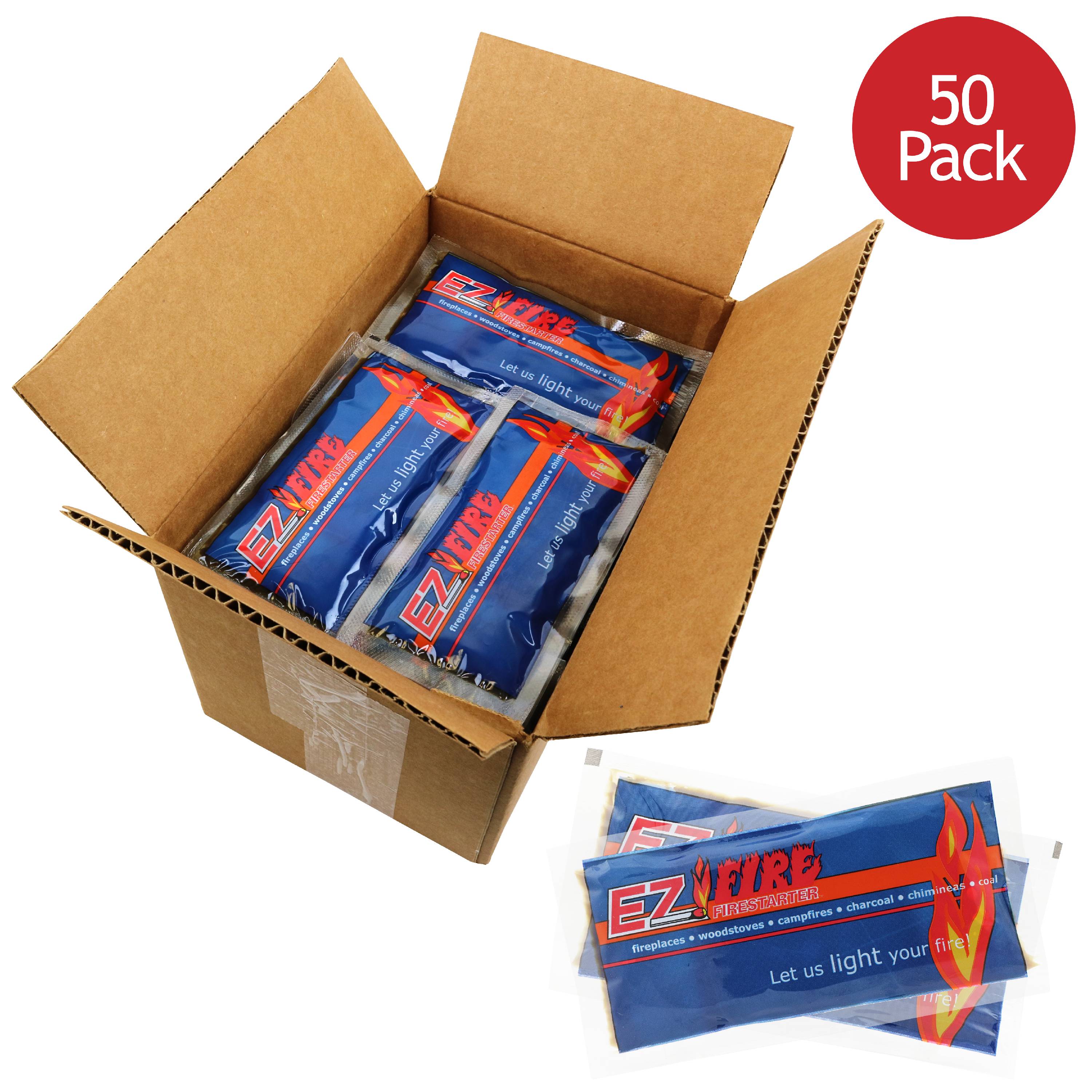 EZ Fire Firestarter Gel Packets (50 Pack) Great for Camp Fires, Backyard Barbecues & any Indoor