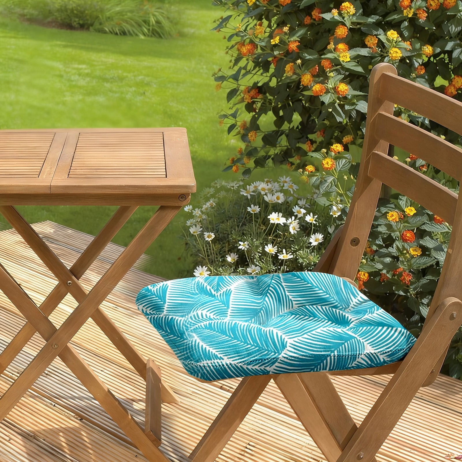 Outdoor Chair Cushions Set of 2 with Ties, 19x19 Inch Waterproof Patio Seat Cushions, Tufted High-Density Foam Pads for Garden Furniture, Indoor/Outdoor Use for Patio, Kitchen, Office