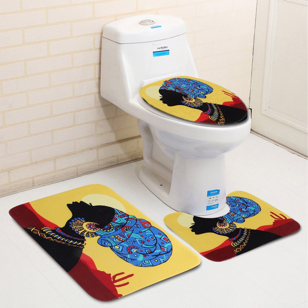 African Woman Bathroom Shower Curtain Set Bath Mat Toilet Lid Cover Rug Decor With 12 Hooks Walmart Com Walmart Com