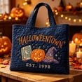 thumbnail image 3 of Halloween Tote Bag Ghost Witch Pumpkin Floral Print Quilted Shoulder Handbag for Shopping Travel Casual Daily Use Women, 3 of 4