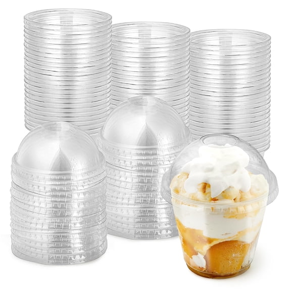9 oz Clear Plastic Dessert Cups with Lids (Set of 50) Small Disposable Parfait Cup, Dome Lid - No Hole, 9-Ounce Party Fruit Containers, Banana Pudding Bowl, Jello, Ice Cream, Desserts Container
