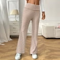 thumbnail image 5 of Women's Striped Flared Ribbed Knit Pants Low Waist Wide Leg Trousers Elastic Waist Casual Loungewear Trousers, 5 of 7