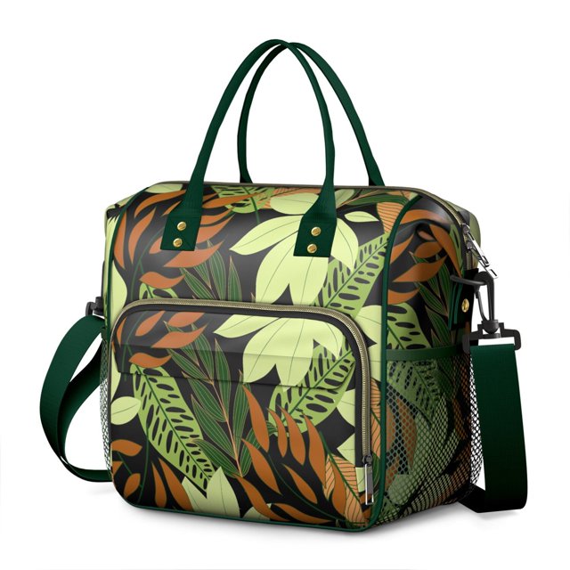Boîte à Lunch Isolée à Motif de Plante Tropicale Feuillue – Sac Fourre-Tout Réfrigérant à Double Compartiment Étanche et Réutilisable, Grande Capacité, pour Voyage