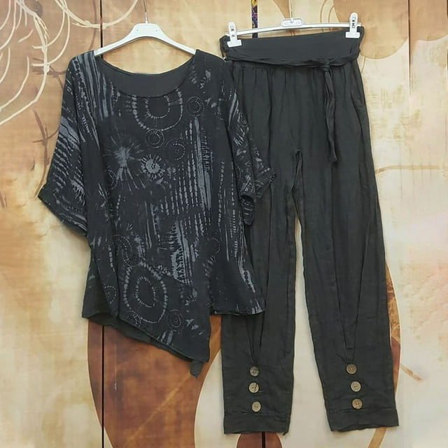 Ensembles d'Entraînement pour Femmes Imprimé Col Rond Manches Courtes Pull + Pantalon Ensemble Deux Pièces pour Femmes Sortie en Liquidation