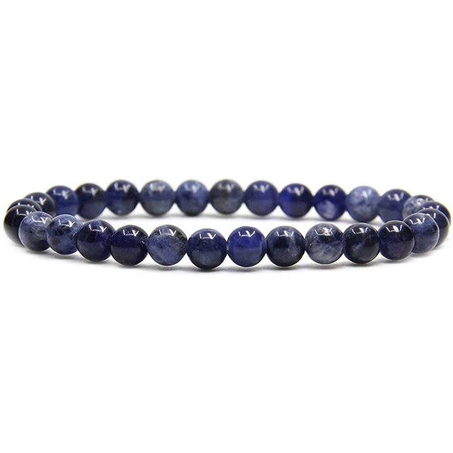 Angelstones Bracelet Extensible Unisexe en Perles Rondes de 6 mm en Sodalite Bleue Naturelle