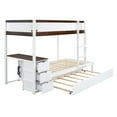 thumbnail image 4 of Aukfa Twin Over Twin Bunk Bed with Trundle and USB Charging Station, Wood Bed Frame with Build-in Desk&Storage Drawers for Kids Bedroom, White/Walnut, 4 of 8