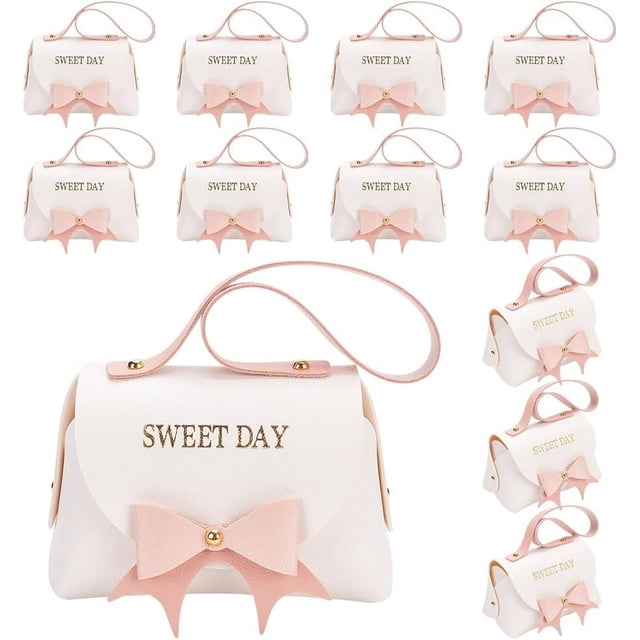 Paquete de 12 cajas de regalo de cuero sintético con lazo y asa, de 13 x 7 x 8 cm, color blanco, reutilizables.
