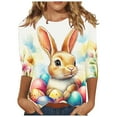 thumbnail image 2 of Cavosen Happy Easter Womens Tops 3/4 Sleeve Crew Neck Bunny Eggs Print Trendy Pullover Shirts Holiday Blouse Loose Dressy Festival T Shirts Religious Going out Summer Tees L, 2 of 5