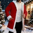 thumbnail image 4 of Mens Long Jackets Men Christmas Long Cardigan Hooded Jackets Fleece Lined Santa Xmas Coat Open Front Hoodies Jacket with Pockets Red XL, 4 of 8