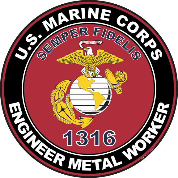 U.S.M.C. MOS 1316 Engineer Metal Worker Decal 3.8" - Red