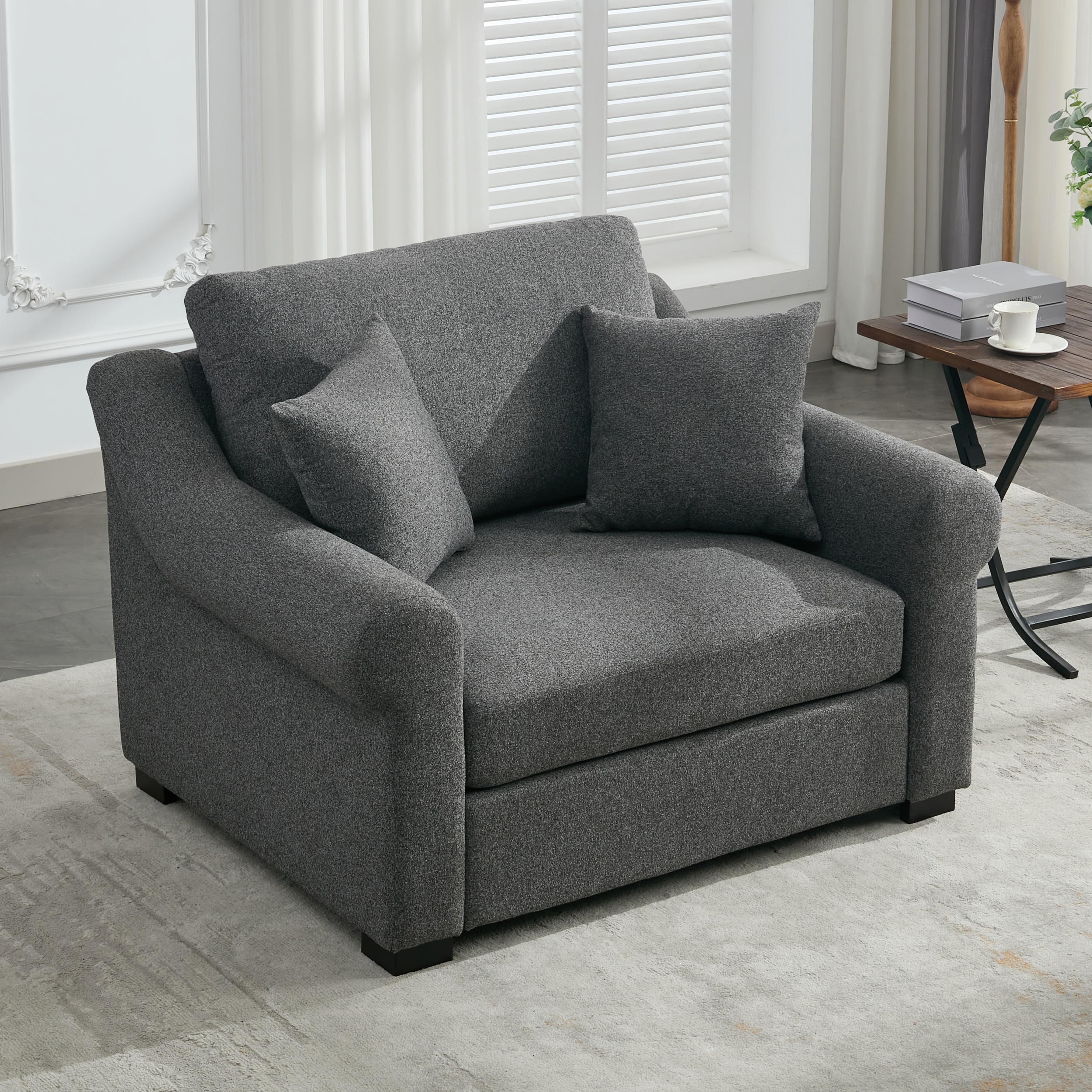 Euroco Modern Chenille Oversized Armchair, Chair and a Half, Single Sofa for Bedroom, Living Room,44.5" Wide, Grey