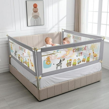 Linor 3 Piece King Size Adjustable Safety Bed Rail, 2"-11.8" Thick Mattress, Mesh Cloth and Oxford Fabric, Toddler, 79" x 26", 3 Piece