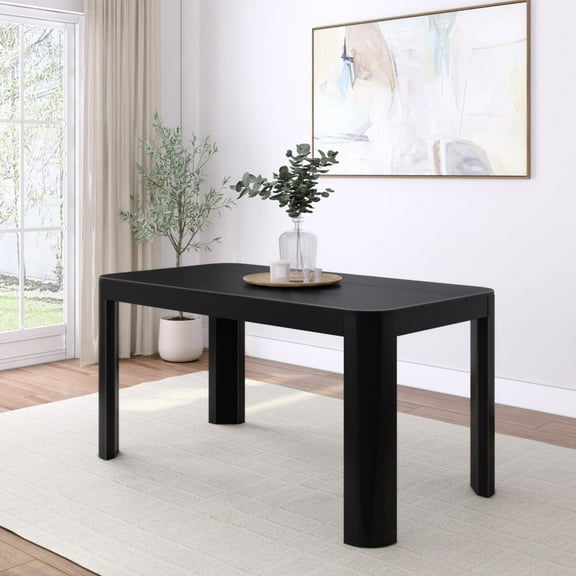 Plank Beam Contour Dining Table, 60" Solid Wood Kitchen Table for 4, Black