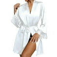 thumbnail image 2 of Wyongtao Women's Satin Robe Valentines Lingerie for Women Kimono Bathrobe Short Ruffle Belted Robes Bridesmaids Sleepwear,White M, 2 of 4